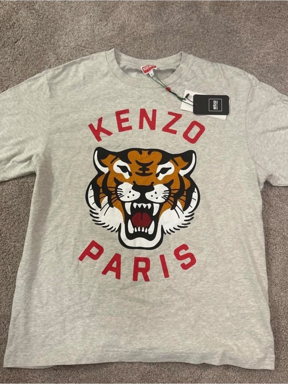 Kenzo Gray Tee with Red Logo and Orange Tiger